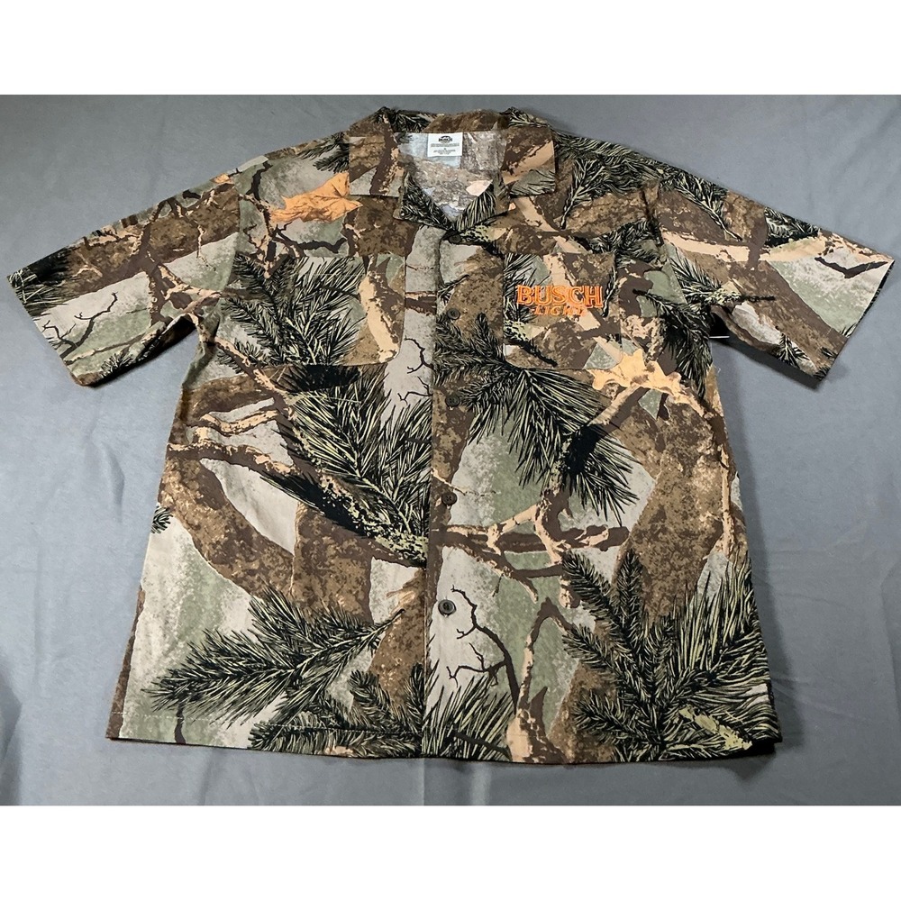 Busch Light Beer Camo Button Down Shirt Mens Small Buck Deer Graphic Hunting